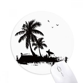 Dıythinker Sahil Hindistan Cevizi Ağacı İllüstrasyon Desen Baskılı Yuvarlak Kaymaz Kauçuk Mouse Pad