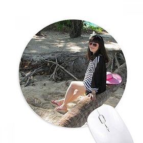 Dıythinker Sahil Hindistan Cevizi Ellie Yao Deniz Pembe Şapka Baskılı Yuvarlak Kaymaz Kauçuk Mouse Pad
