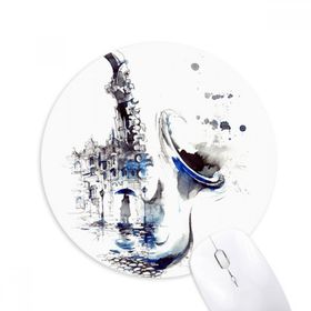 Dıythinker Saks Bina Şemsiye Suluboya Baskılı Yuvarlak Kaymaz Kauçuk Mouse Pad
