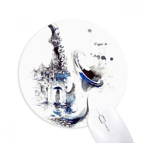 Dıythinker Saks Bina Şemsiye Suluboya Baskılı Yuvarlak Kaymaz Kauçuk Mouse Pad