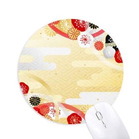 Dıythinker Sakura Geometri Çiçek Desenli Japon Baskılı Yuvarlak Kaymaz Kauçuk Mouse Pad