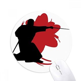 Dıythinker Samurai Stab Sakura Japon Silüeti Baskılı Yuvarlak Kaymaz Kauçuk Mouse Pad