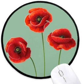 Dıythinker Sanat Boyama Mısır Haşhaş Kırmızı Çiçekler Yuvarlak Kaymaz Mouse Pad