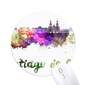 Dıythinker Santiago De Chile City Suluboya Baskılı Yuvarlak Kaymaz Kauçuk Mouse Pad
