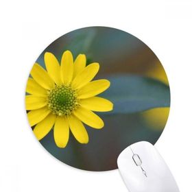 Dıythinker Sarı Çiçekler Yeşil Krizantem Baskılı Yuvarlak Kaymaz Kauçuk Mouse Pad
