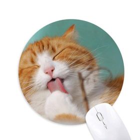 Dıythinker Sarı Çizgili Kedi Evcil Hayvan Yalama Baskılı Yuvarlak Kaymaz Kauçuk Mouse Pad