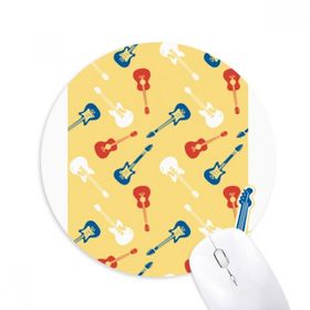 Dıythinker Sarı Gitar Müzik Deseni Resimli Baskılı Yuvarlak Kaymaz Kauçuk Mouse Pad