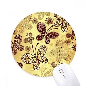 Dıythinker Sarı Kelebek Duvar Kağıdı Baskılı Yuvarlak Kaymaz Kauçuk Mouse Pad