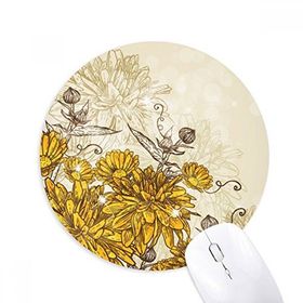 Dıythinker Sarı Krizantem Çiçek Bitki Baskılı Yuvarlak Kaymaz Kauçuk Mouse Pad