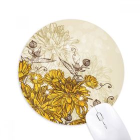 Dıythinker Sarı Krizantem Çiçek Bitki Baskılı Yuvarlak Kaymaz Kauçuk Mouse Pad