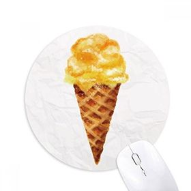 Dıythinker Sarı Suluboya Tatlı Dondurma Baskılı Yuvarlak Kaymaz Kauçuk Mouse Pad