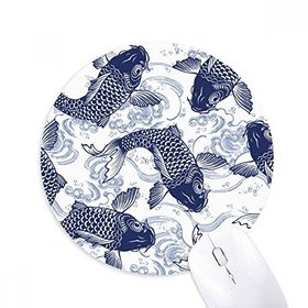 Dıythinker Sazan Dalgalı Mavi Desenli Japon Baskılı Yuvarlak Kaymaz Kauçuk Mouse Pad