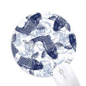 Dıythinker Sazan Dalgalı Mavi Desenli Japon Baskılı Yuvarlak Kaymaz Kauçuk Mouse Pad