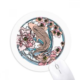 Dıythinker Sazan Pembe Lotus Desenli Geometri Baskılı Yuvarlak Kaymaz Kauçuk Mouse Pad