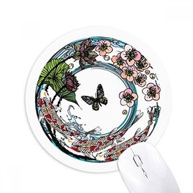 Dıythinker Sazan Sakura Lotus Desenli Geometri Baskılı Yuvarlak Kaymaz Kauçuk Mouse Pad
