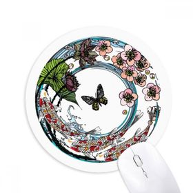 Dıythinker Sazan Sakura Lotus Desenli Geometri Baskılı Yuvarlak Kaymaz Kauçuk Mouse Pad