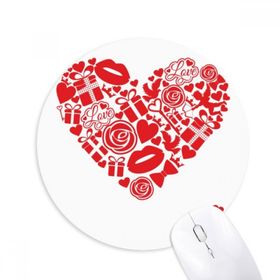 Dıythinker Sevgililer Günü Kırmızı Kalp Gül Aşk Baskılı Yuvarlak Kaymaz Kauçuk Mouse Pad