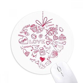 Dıythinker Sevgililer Günü Kırmızı Kalp Şekilli Melek Baskılı Yuvarlak Kaymaz Kauçuk Mouse Pad