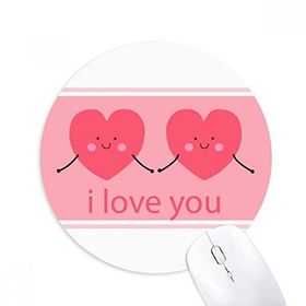 Dıythinker Sevgililer Günü Pembe Sevimli Gülümseme Yüz Kalpler Baskılı Yuvarlak Kaymaz Kauçuk Mouse Pad