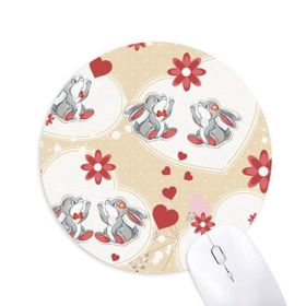 Dıythinker Sevimli Gri Tavşan Sevgililer Günü Baskılı Yuvarlak Kaymaz Kauçuk Mouse Pad
