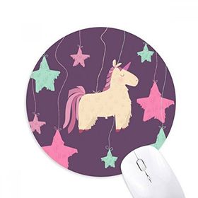 Dıythinker Sevimli Katun Yıldızı Tek Boynuzlu At Desenli Baskılı Yuvarlak Kaymaz Kauçuk Mouse Pad