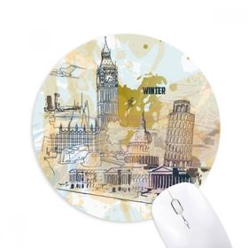 Dıythinker Seyahat Simgesi Big Ben Pisa Kulesi Baskılı Yuvarlak Kaymaz Kauçuk Mouse Pad