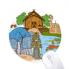 Dıythinker Sinapore Lezzeti Safari Müzesi Katedrali Baskılı Yuvarlak Kaymaz Kauçuk Mouse Pad