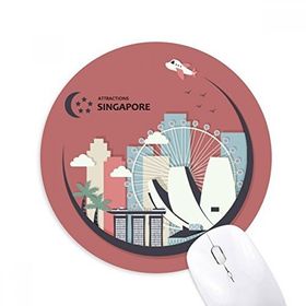 Dıythinker Singapur Bayrağı Ay Şeklinde Yerler Baskılı Yuvarlak Kaymaz Kauçuk Mouse Pad