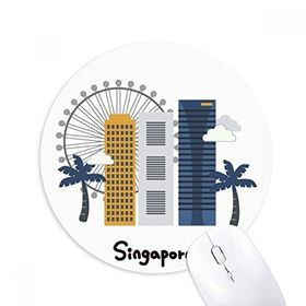 Dıythinker Singapur Flyer ve Binalar Baskılı Yuvarlak Kaymaz Kauçuk Mouse Pad
