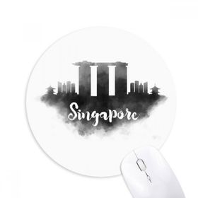 Dıythinker Singapur Lankmark Mürekkep Şehir Boyama Baskılı Yuvarlak Kaymaz Kauçuk Mouse Pad