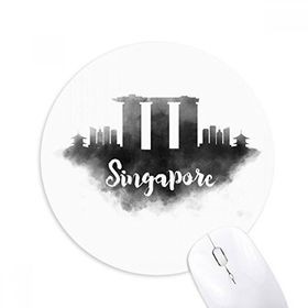 Dıythinker Singapur Lankmark Mürekkep Şehir Boyama Baskılı Yuvarlak Kaymaz Kauçuk Mouse Pad