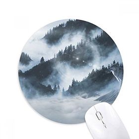 Dıythinker Sis Orman Bilim Doğa Manzarası Baskılı Yuvarlak Kaymaz Kauçuk Mouse Pad