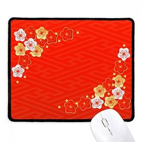 Dıythinker Siyah Altın Kırmızı Sakura Desenli Japon Kaymaz Fare Altlığı