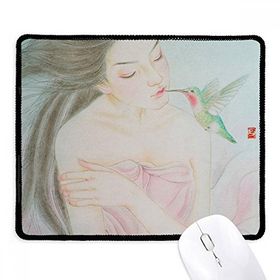 Dıythinker Siyah Beauty with Bird Çin Stili Suluboya Kaymaz Fare Altlığı