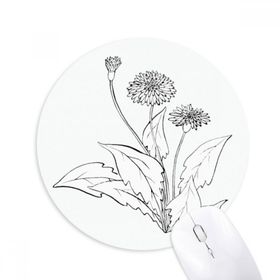 Dıythinker Siyah Beyaz Karahindiba Çiçekleri Bitki Baskılı Yuvarlak Kaymaz Kauçuk Mouse Pad