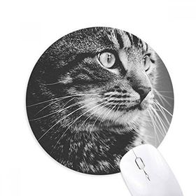 Dıythinker Siyah Beyaz Kedi Profil Vahşi Hayvan Baskılı Yuvarlak Kaymaz Kauçuk Mouse Pad