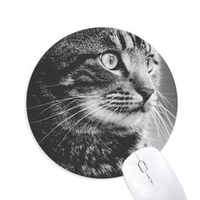 Dıythinker Siyah Beyaz Kedi Profil Vahşi Hayvan Baskılı Yuvarlak Kaymaz Kauçuk Mouse Pad