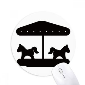 Dıythinker Siyah Carousel Eğlence Parkı Silüeti Baskılı Yuvarlak Kaymaz Kauçuk Mouse Pad