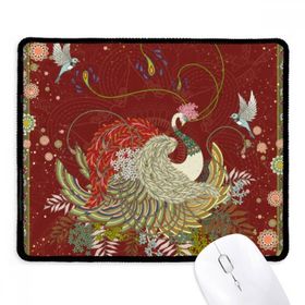 Dıythinker Siyah Çiçek Kanat Kuş Ukiyo-e Yapraklar Kaymaz Fare Altlığı