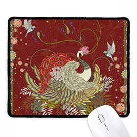 Dıythinker Siyah Çiçek Kanat Kuş Ukiyo-e Yapraklar Kaymaz Fare Altlığı