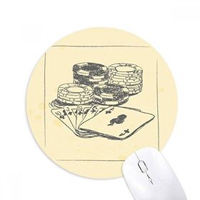 Dıythinker Siyah Çip Poker İllüstrasyon Desen Baskılı Yuvarlak Kaymaz Kauçuk Mouse Pad