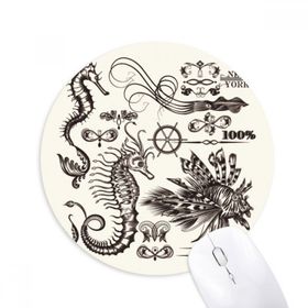 Dıythinker Siyah Hippocampus Deniz Hayatı İllüstrasyon Baskılı Yuvarlak Kaymaz Kauçuk Mouse Pad