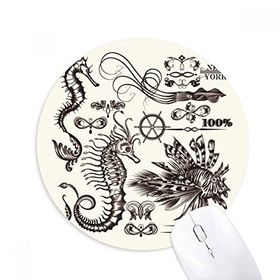 Dıythinker Siyah Hippocampus Deniz Hayatı İllüstrasyon Baskılı Yuvarlak Kaymaz Kauçuk Mouse Pad