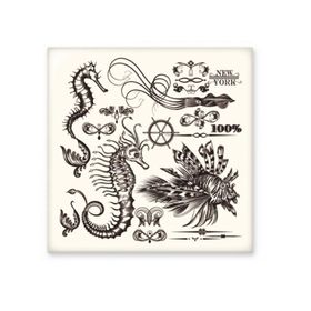 Dıythinker Siyah Hippocampus Deniz Yaşamı İllüstrasyonu Parlak 10x10 cm Seramik Karo