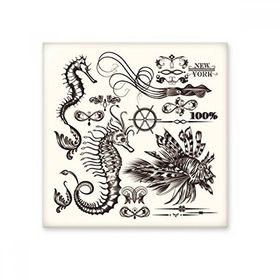 Dıythinker Siyah Hippocampus Deniz Yaşamı İllüstrasyonu Parlak 10x10 cm Seramik Karo