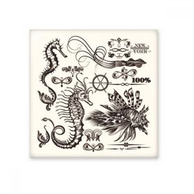 Dıythinker Siyah Hippocampus Deniz Yaşamı İllüstrasyonu Parlak 10x10 cm Seramik Karo