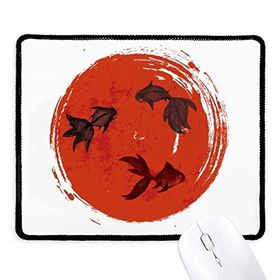 Dıythinker Siyah Japonya Kırmızı Japon Balığı Yuvarlak Portre Kaymaz Fare Altlığı