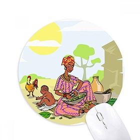 Dıythinker Siyah Kadın Çocuk Totemleri Afrika Aborijin Baskılı Yuvarlak Kaymaz Kauçuk Mouse Pad