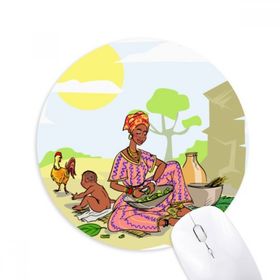 Dıythinker Siyah Kadın Çocuk Totemleri Afrika Aborijin Baskılı Yuvarlak Kaymaz Kauçuk Mouse Pad