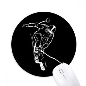 Dıythinker Siyah Kayak Kış Spor Desenli Baskılı Yuvarlak Kaymaz Kauçuk Mouse Pad